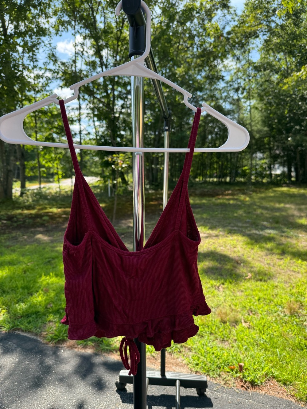 Windsor Maroon Ruched Drawstring Ribbed Cami - Picture 2 of 4